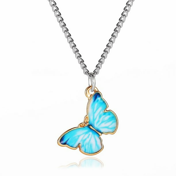 Cross Necklace Blue Butterflies Unisex Key Holder Chain Pendant Religious Jewelry Chokers Cross Necklace Blue Butterflies Unisex Key Holder Chain Pendant Religious Jewelry Chokers